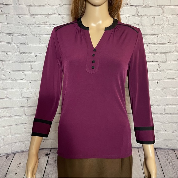 NWT New KARL LAGERFELD Splitneck Long Sleeve Button Purple Top Size XXS - Picture 5 of 16